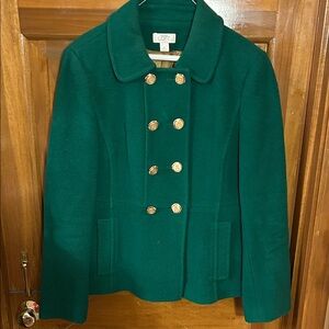 LOFT Women's Emerald Pea Coat with Gold Buttons